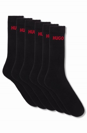 Calcetines Hugo Boss Six-pack Of Algodon-blend Corta With Logos Hombre Negros | 14203-XRPT