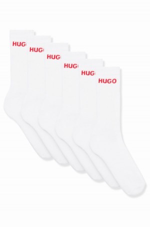 Calcetines Hugo Boss Six-pack Of Algodon-blend Corta With Logos Hombre Blancos | 39701-DTKJ