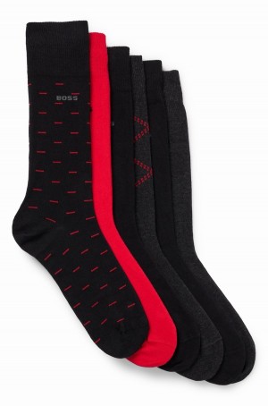 Calcetines Hugo Boss Six-pack Of Regular-length With Logo Details Hombre Negros Grises Oscuro Rojos | 06298-QJER
