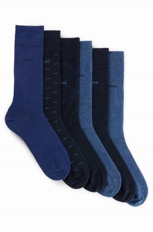 Calcetines Hugo Boss Six-pack Of Regular-length With Logo Details Hombre Azules | 82713-YNZB