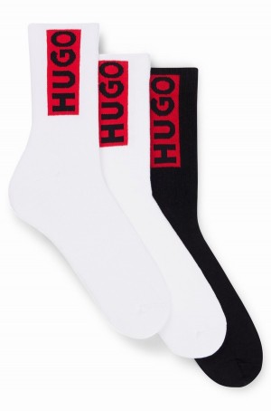 Calcetines Hugo Boss Three-pack Of Corta With Red Logo Labels Hombre Blancos Negros | 04793-IFOT