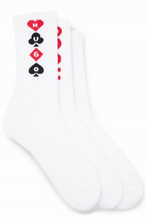 Calcetines Hugo Boss Three-pack Of Corta-length With Acanalado Structure Hombre Blancos | 34620-CHAE