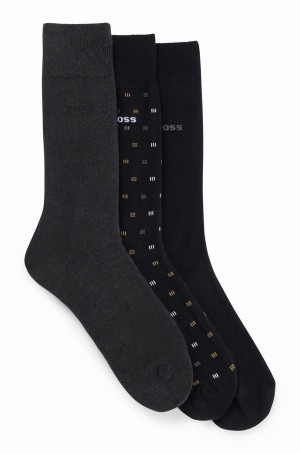 Calcetines Hugo Boss Three-pack Of In A Algodon Blend Hombre Negros Grises | 76049-MPLD