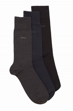 Calcetines Hugo Boss Three-pack Of Regular-length In Stretch Fabric Hombre Negros Grises | 85610-CHSJ