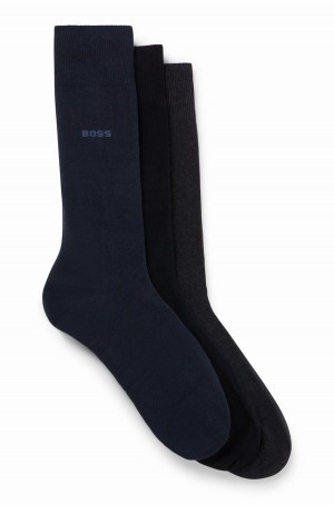 Calcetines Hugo Boss Three-pack Of Regular-length Hombre Negros Grises Azules | 27019-ZPBE