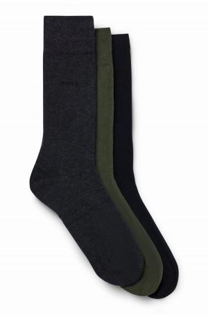 Calcetines Hugo Boss Three-pack Of Regular-length Hombre Negros Grises Verdes | 26480-VITW