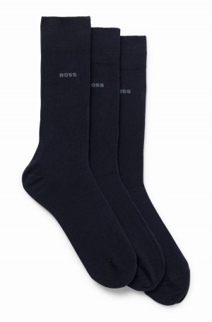 Calcetines Hugo Boss Three-pack Of Regular-length In Stretch Fabric Hombre Azules Oscuro | 60721-WZYR