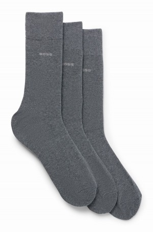 Calcetines Hugo Boss Three-pack Of Regular-length In Stretch Fabric Hombre Grises | 90713-HYSN