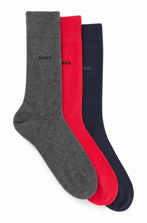 Calcetines Hugo Boss Three-pack Of Regular-length Hombre Grises Rojos Azules | 98147-MFEI