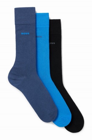 Calcetines Hugo Boss Three-pack Of Regular-length Algodon-blend Hombre Negros Azules | 38941-SUIG