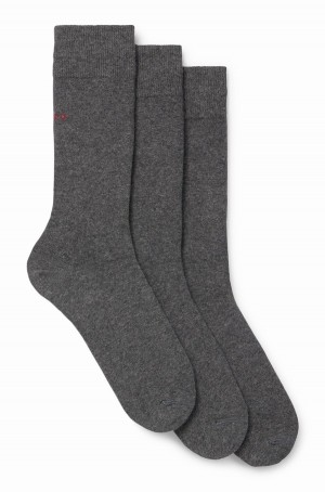 Calcetines Hugo Boss Triple-pack Of Regular-length In A Algodon Blend Hombre Grises | 14076-YIEU