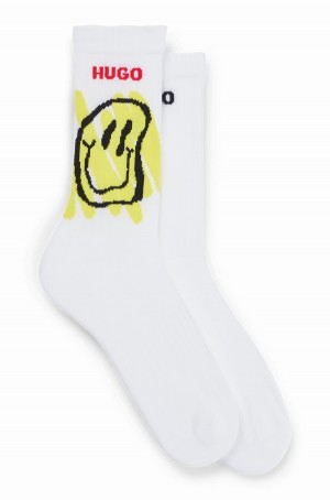 Calcetines Hugo Boss Two-pack Of Acanalado Corta With Doodle Motif Mujer Blancos | 29508-ACHD