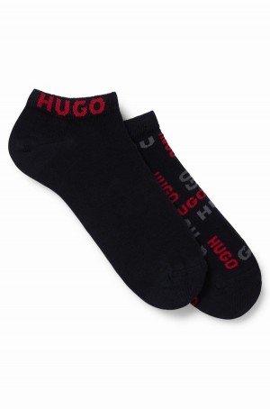 Calcetines Hugo Boss Two-pack Of Algodon-blend Ankle With Logos Hombre Negros | 98063-RFIB