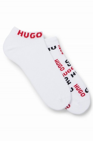Calcetines Hugo Boss Two-pack Of Algodon-blend Ankle With Logos Hombre Blancos | 08467-XGDK