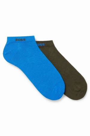 Calcetines Hugo Boss Two-pack Of Ankle In A Algodon Blend Hombre Verdes Oscuro Azules | 17028-CHOP