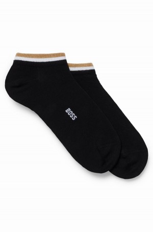 Calcetines Hugo Boss Two-pack Of Ankle-length With Signature Stripe Hombre Negros | 79042-JHUW