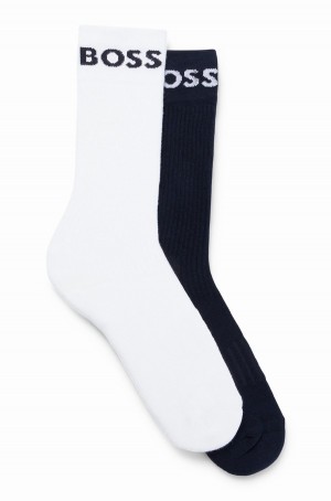 Calcetines Hugo Boss Two-pack Of Quarter-length In Stretch Fabric Hombre Blancos Azules Oscuro | 64573-SOIL