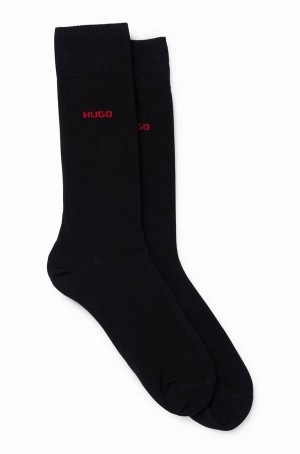 Calcetines Hugo Boss Two-pack Of Regular-length In Stretch Fabric Hombre Negros | 89165-TOMR