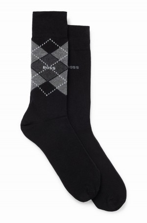 Calcetines Hugo Boss Two-pack Of Regular-length In A Algodon Blend Hombre Negros | 03962-XODS