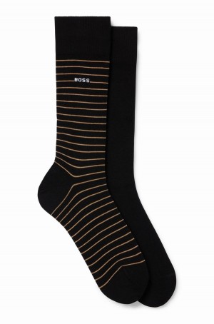 Calcetines Hugo Boss Two-pack Of Regular-length In Stretch Algodon Hombre Negros | 27954-AEFZ