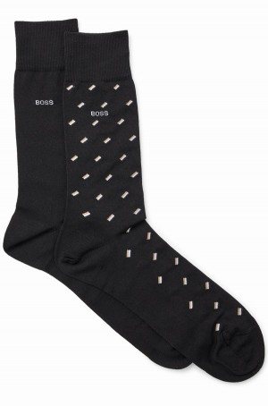 Calcetines Hugo Boss Two-pack Of Regular-length Mercerised-cotton-blend Hombre Negros | 84059-ASNP