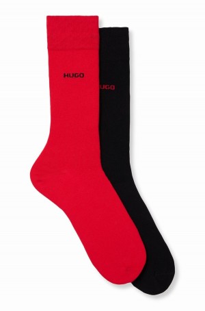 Calcetines Hugo Boss Two-pack Of Regular-length In Stretch Fabric Hombre Negros Rojos | 45763-IMDL