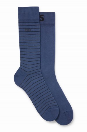 Calcetines Hugo Boss Two-pack Of Regular-length In Stretch Algodon Hombre Azules | 58164-CGID