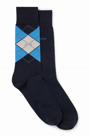 Calcetines Hugo Boss Two-pack Of Regular-length In A Algodon Blend Hombre Azules | 62078-MEPW