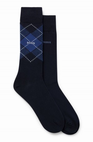 Calcetines Hugo Boss Two-pack Of Regular-length Algodon-blend Hombre Azules Oscuro | 28593-VWOJ