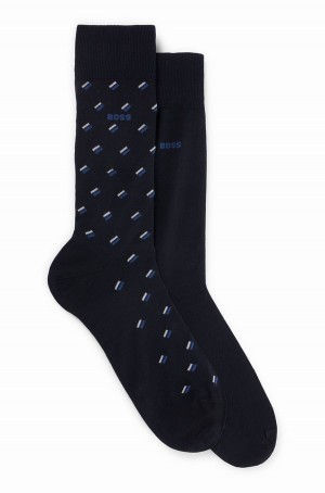 Calcetines Hugo Boss Two-pack Of Regular-length Mercerised-cotton-blend Hombre Azules Oscuro | 04196-WGJU