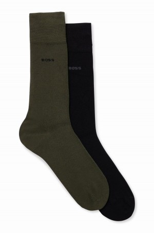 Calcetines Hugo Boss Two-pack Of Regular-length In Stretch Yarns Hombre Kaki | 93702-OVKX