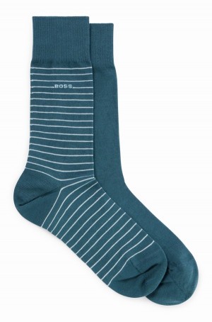 Calcetines Hugo Boss Two-pack Of Regular-length In Stretch Algodon Hombre Turquesa | 71849-YVZH