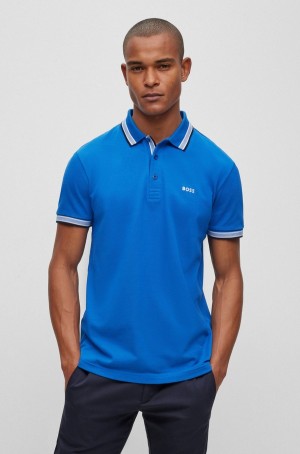 Camisa Polo Hugo Boss Algodon With Contrast Logo Details Hombre Azules | 87912-RUNX