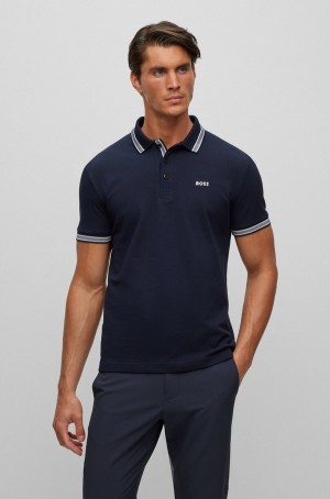 Camisa Polo Hugo Boss Algodon With Contrast Logo Details Hombre Azules Oscuro | 40537-MEOC