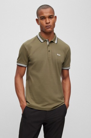 Camisa Polo Hugo Boss Algodon With Contrast Logo Details Hombre Verdes Claro | 01784-TJAW