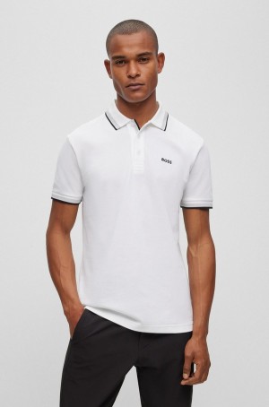 Camisa Polo Hugo Boss Algodon With Contrast Logo Details Hombre Blancos | 01296-YHXP