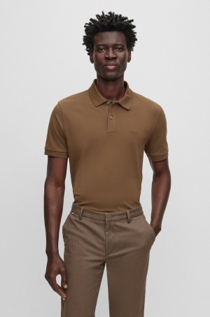 Camisa Polo Hugo Boss Algodon With Embroidered Logo Hombre Marrom | 39801-HOES