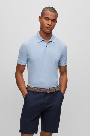 Camisa Polo Hugo Boss Algodon With Embroidered Logo Hombre Azules Claro | 82754-JTVS