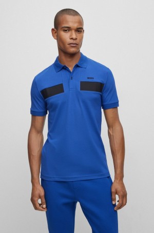 Camisa Polo Hugo Boss Algodon-blend Slim-fit With A Rayas Tape Hombre Azules | 10283-MQUF