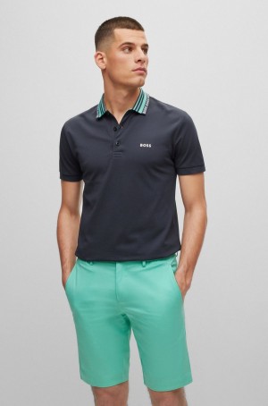 Camisa Polo Hugo Boss Algodon-blend Slim-fit With Logo Collar Hombre Azules Oscuro | 80251-TWGB