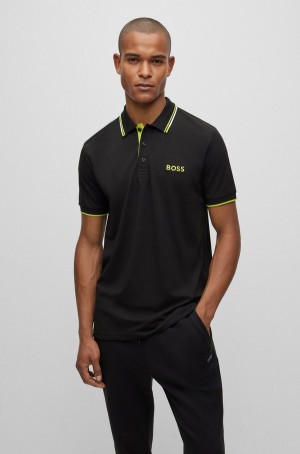 Camisa Polo Hugo Boss Algodon-blend With Contrast Details Hombre Negros | 39120-ZRXN