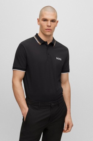 Camisa Polo Hugo Boss Algodon-blend With Contrast Details Hombre Negros | 80162-AUQZ