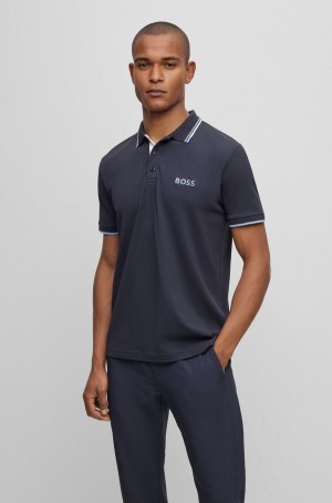 Camisa Polo Hugo Boss Algodon-blend With Contrast Details Hombre Azules Oscuro | 28045-AGQL