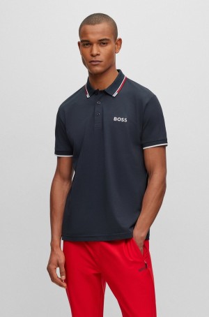 Camisa Polo Hugo Boss Algodon-blend With Contrast Details Hombre Azules Oscuro | 54169-MJNE