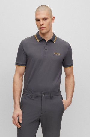 Camisa Polo Hugo Boss Algodon-blend With Contrast Details Hombre Grises Oscuro | 17890-EHLB