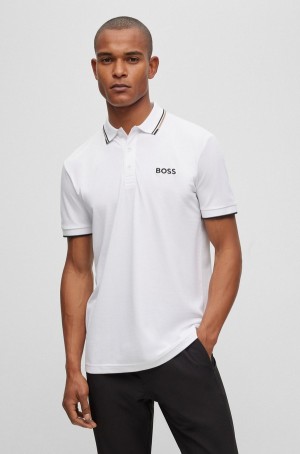 Camisa Polo Hugo Boss Algodon-blend With Contrast Details Hombre Blancos | 09238-LTXE