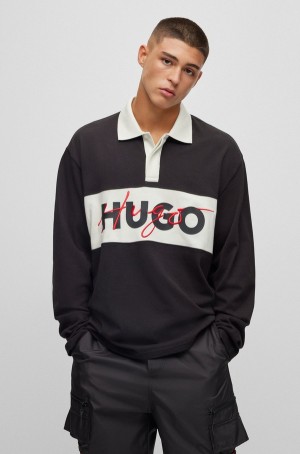 Camisa Polo Hugo Boss Algodon-jersey With Double Logo Hombre Negros | 51024-TXIS