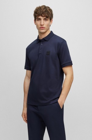 Camisa Polo Hugo Boss Algodon-jersey With Logo Badge Hombre Azules Oscuro | 46198-GTMY