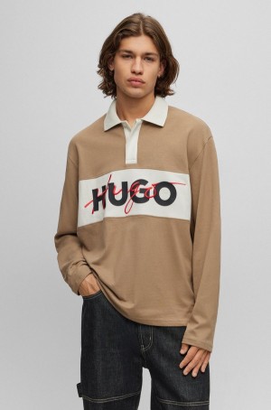 Camisa Polo Hugo Boss Algodon-jersey With Double Logo Hombre Beige | 81653-FQSI
