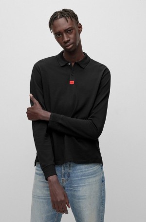 Camisa Polo Hugo Boss Algodon-piqué Slim-fit With Logo Label Hombre Negros | 14796-HAQG